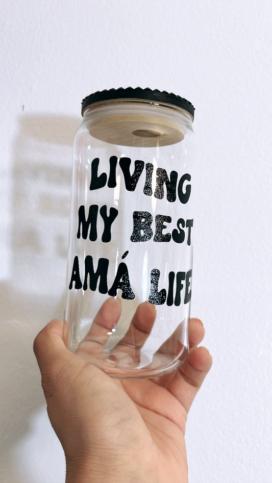 Best Amá Life glass can cup w/ Rhinestone Lid & Glass Straw