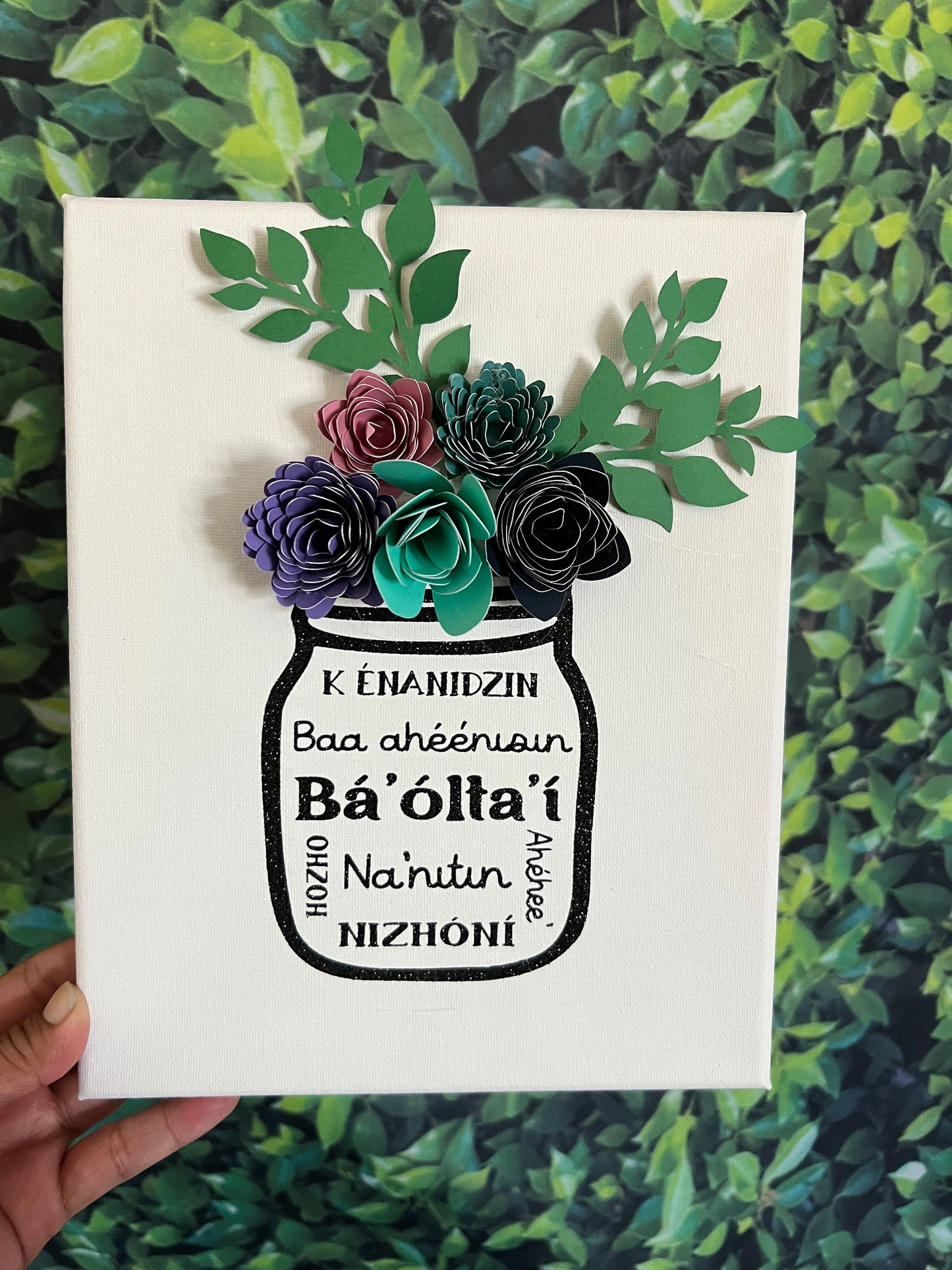 Bá’ólta’í Flowers & Mason Jar 8X10 Canvas Board